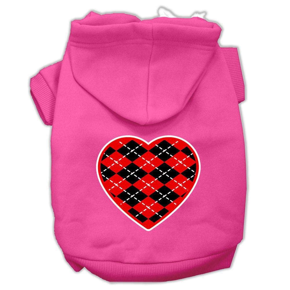 Pet Dog & Cat Hoodie Screen Printed, 'Red Argyle Heart' Black Md (6-10 Lbs.)