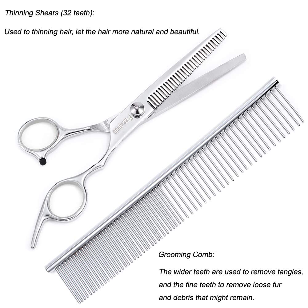 Freewindo Dog Grooming Scissors Kit, Safety Round Tip, Heavy Duty Stainless Steel Dog Scissors And Dog Nail Clippers For Groomin