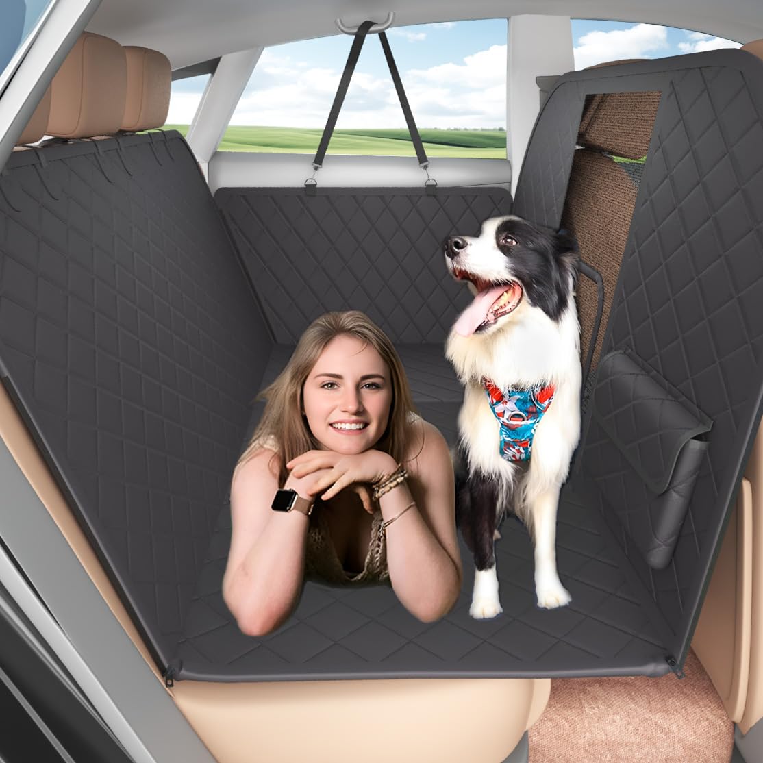 Bestset Back Seat Extender For Dogs With Escape-Proof Dog Car Barrier, Upgrated Firm Frame Dog Seat Cover For Back Seat Hard Bot