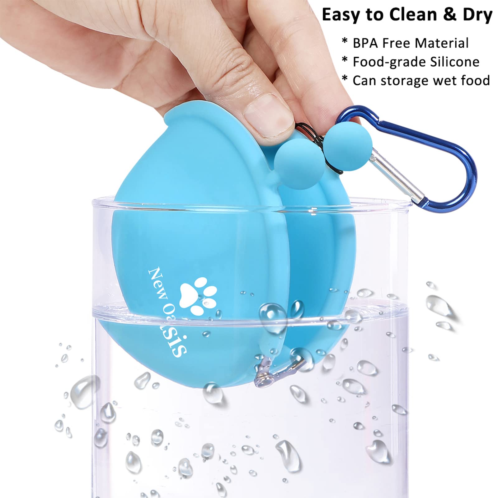 New Oasis Dog Treat Pouch, 10oz Small Portable Silicone Dog Training Pouch Reusable Dog Treat Bag with Carabiner Key Case Silico