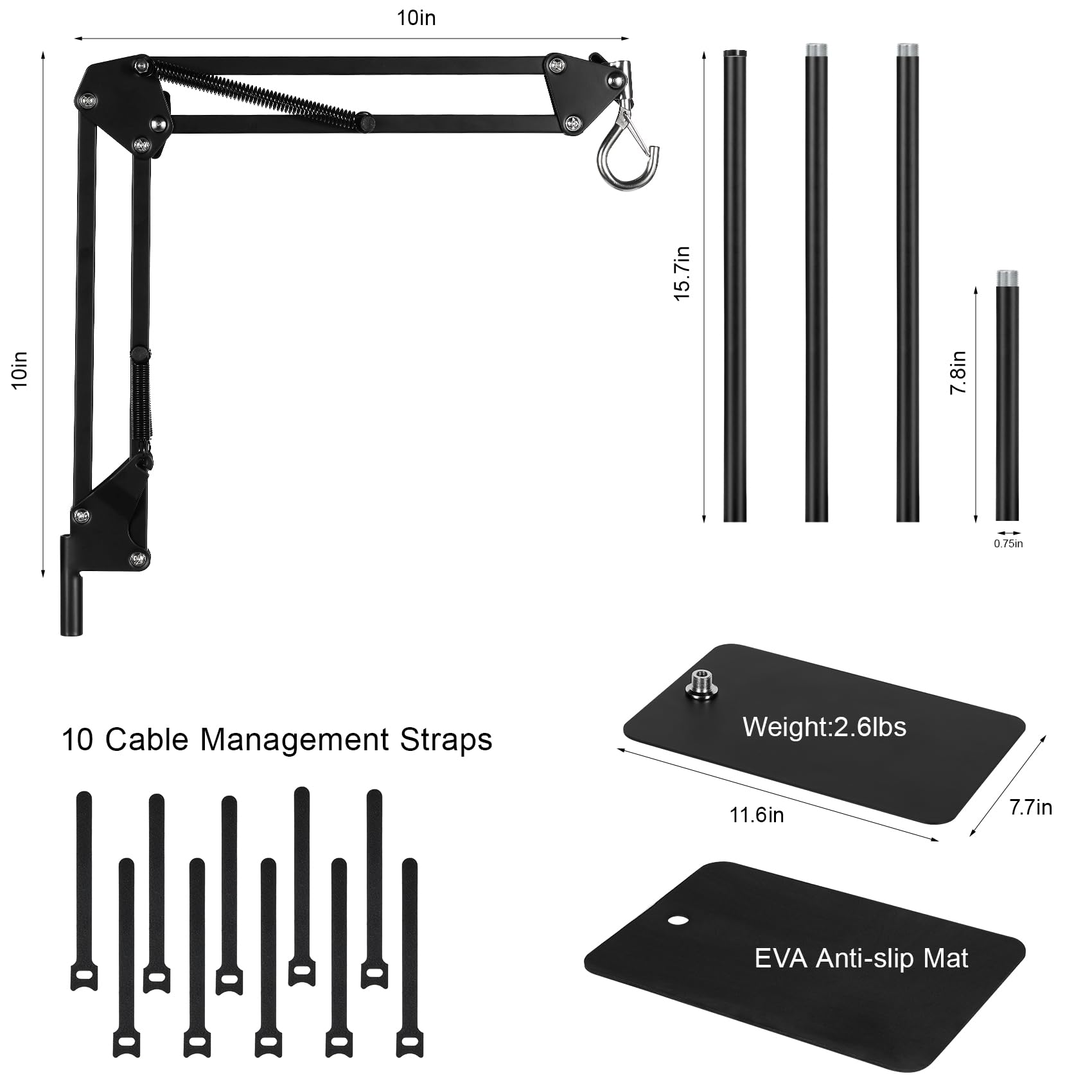 DXOPHIEX Heat Lamp Stand for Reptiles, 360° Adjustable Swing Arm, Height 15.7 to 74.3, Ideal for Bearded Dragons, Turtles, Sn