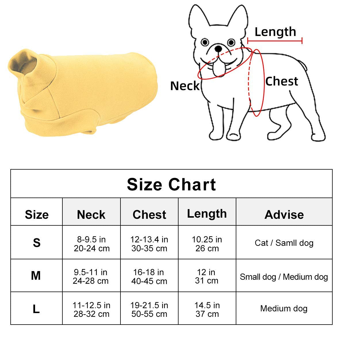 Small Dogs Fleece Dog Sweatshirt - Cold Weather Hoodies Spring Soft Vest Thickening Warm Cat Sweater Puppy Clothes Sweater Winter Sweatshirt Pet Pajamas For Small Dog Cat Puppy (Small, Yellow)