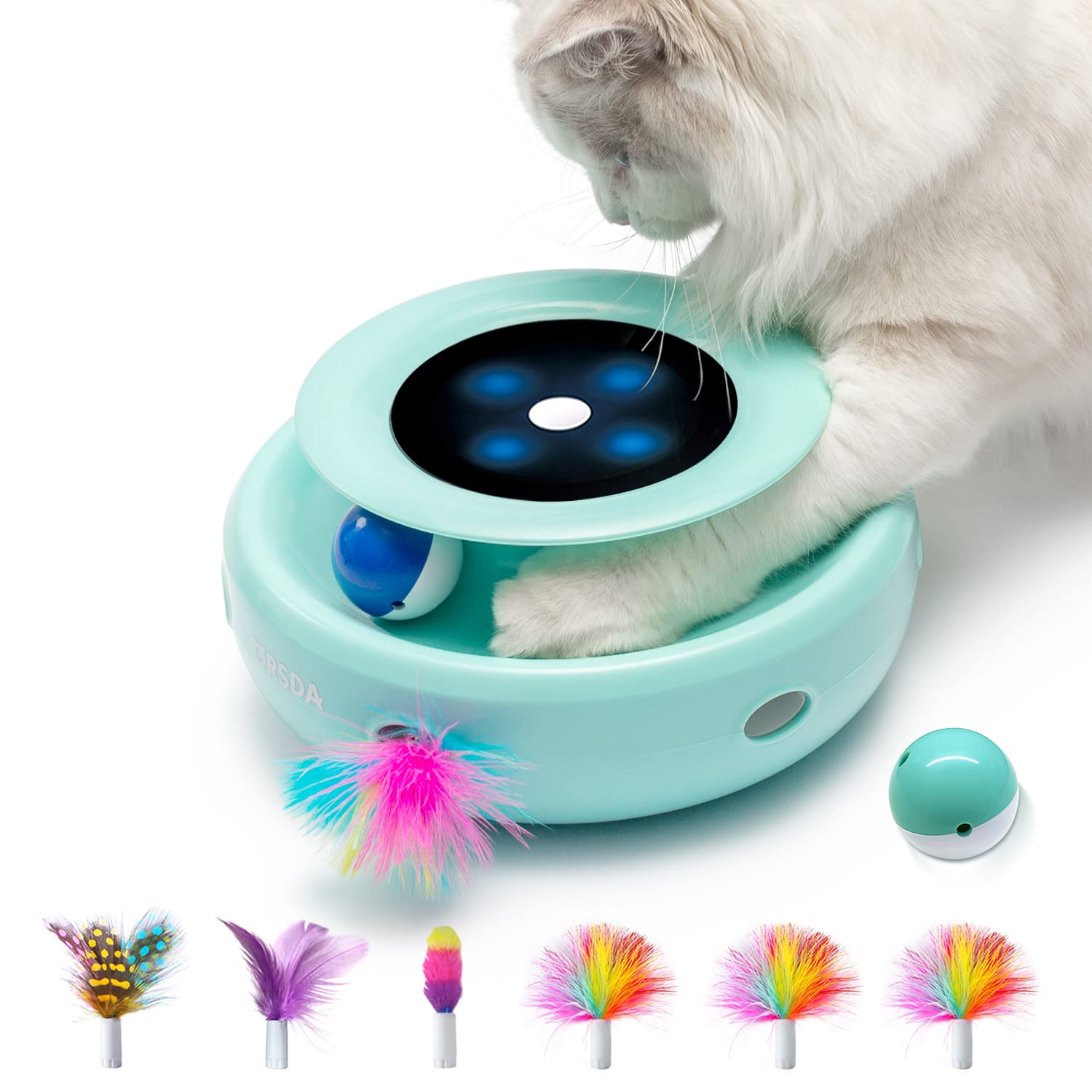 Orsda Cat Toys 2-In-1 Interactive Cat Toys For Indoor Cats, Automatic Cat Toy Balls, Mice Toys Ambush Feather Kitten Toys With 7