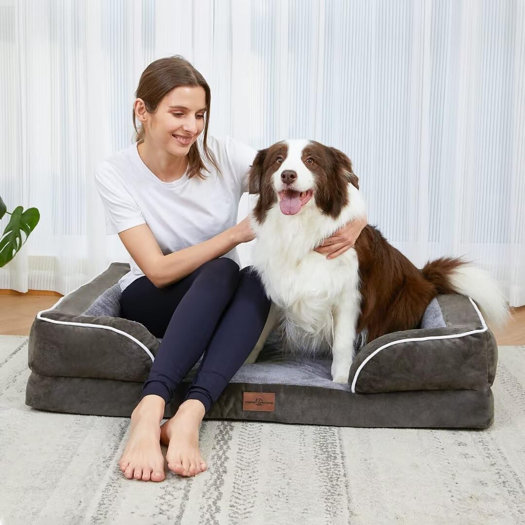 Comfort Expression Orthopedic Memory Foam Dog Bed, Cooling Dog Bed, Dog Beds For Extra Large Dogs, Xl Dog Bed With Removable Cover, Waterproof Pet Bed Large With Bolster(X-Large,Olive Green)