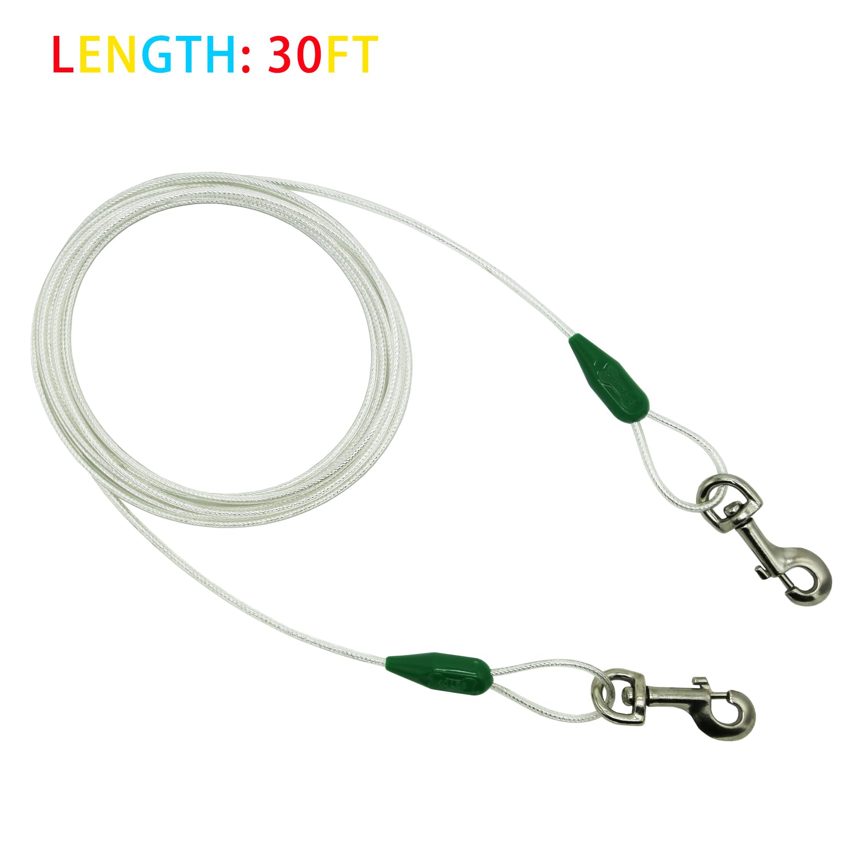 Petest 30Ft Reflective Tie-Out Cable For Medium Dogs Up To 60 Pounds