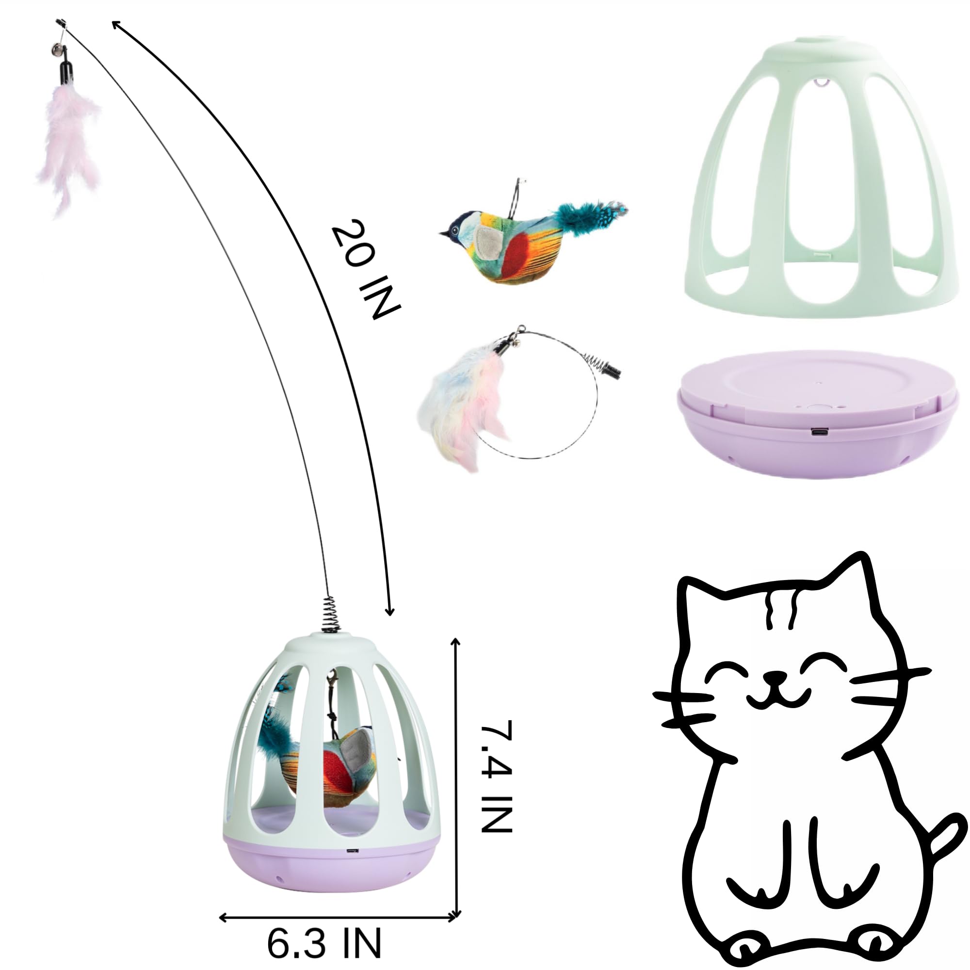 Interactive Automatic Cat Wand Toy - Kitten Feather Toys For Bored Indoor Adult Cats With Simulated Chirping Bird In Cage,Upgrad