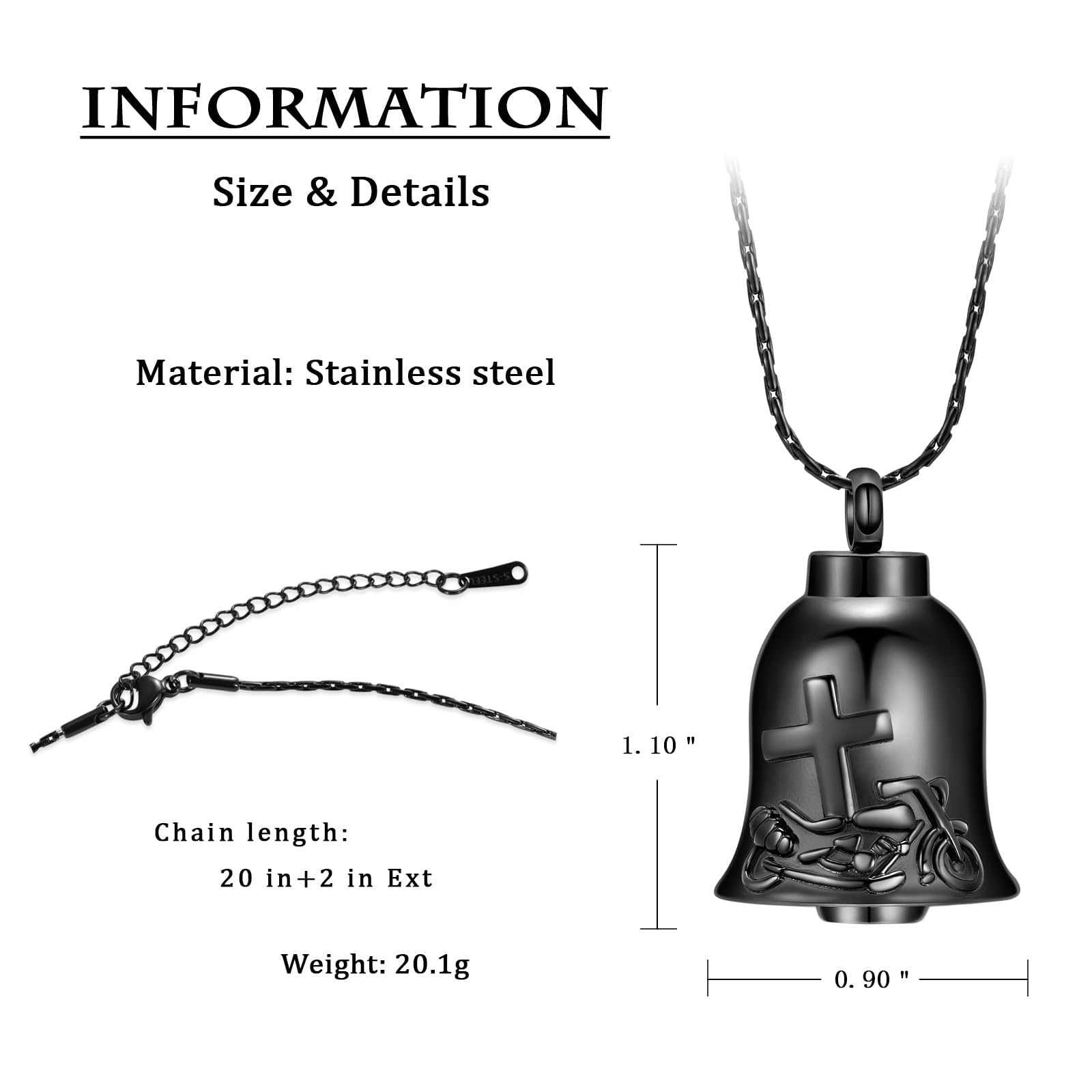 Aiwenxi Bell Urns Necklace Cross Motorcycle Cremation Keychain Urns Keychain Keepsakes Memorial Ash Pendant Jewelry