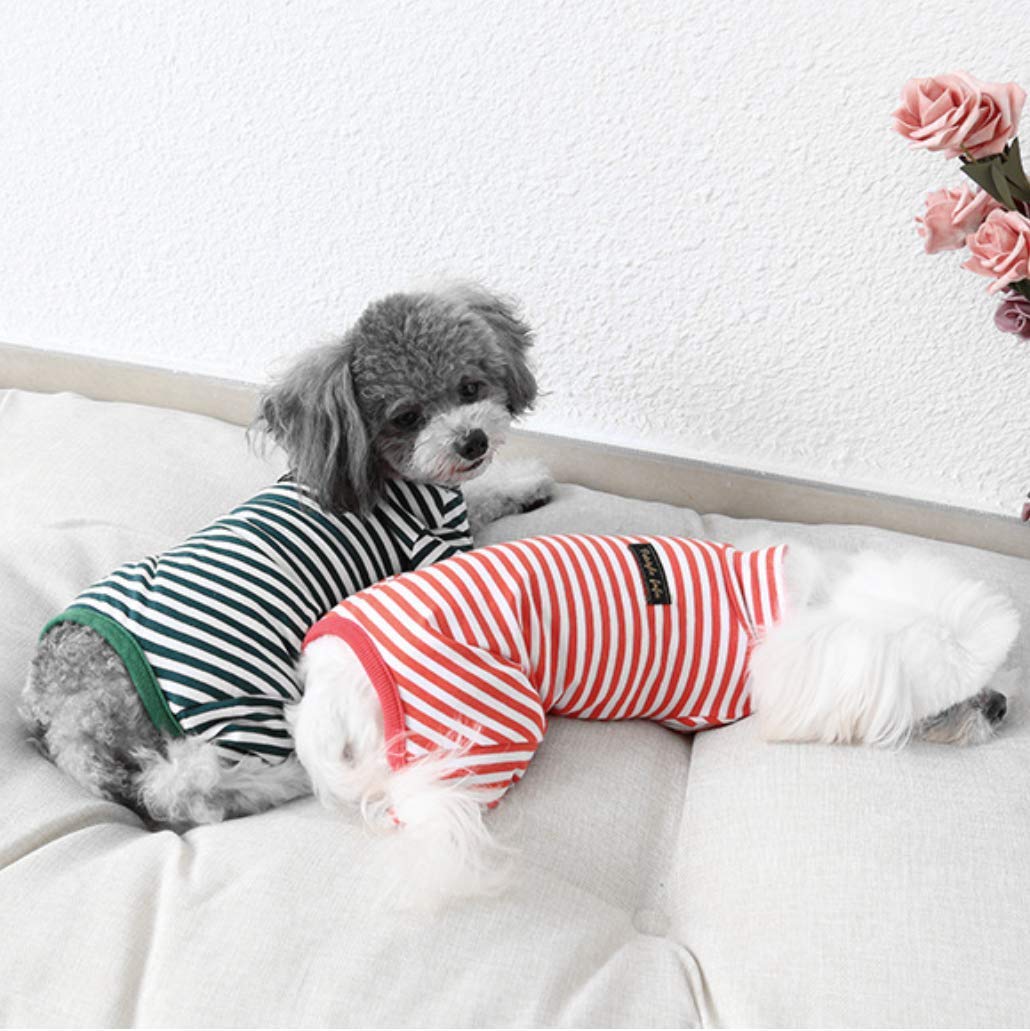 Hdwk&Hped Soft Cotton Dog Pajamas For All Seasons, Striped Pet Bottoming Jumpsuit For Small Dog Cat Puppy (#2, Striped Style - 2