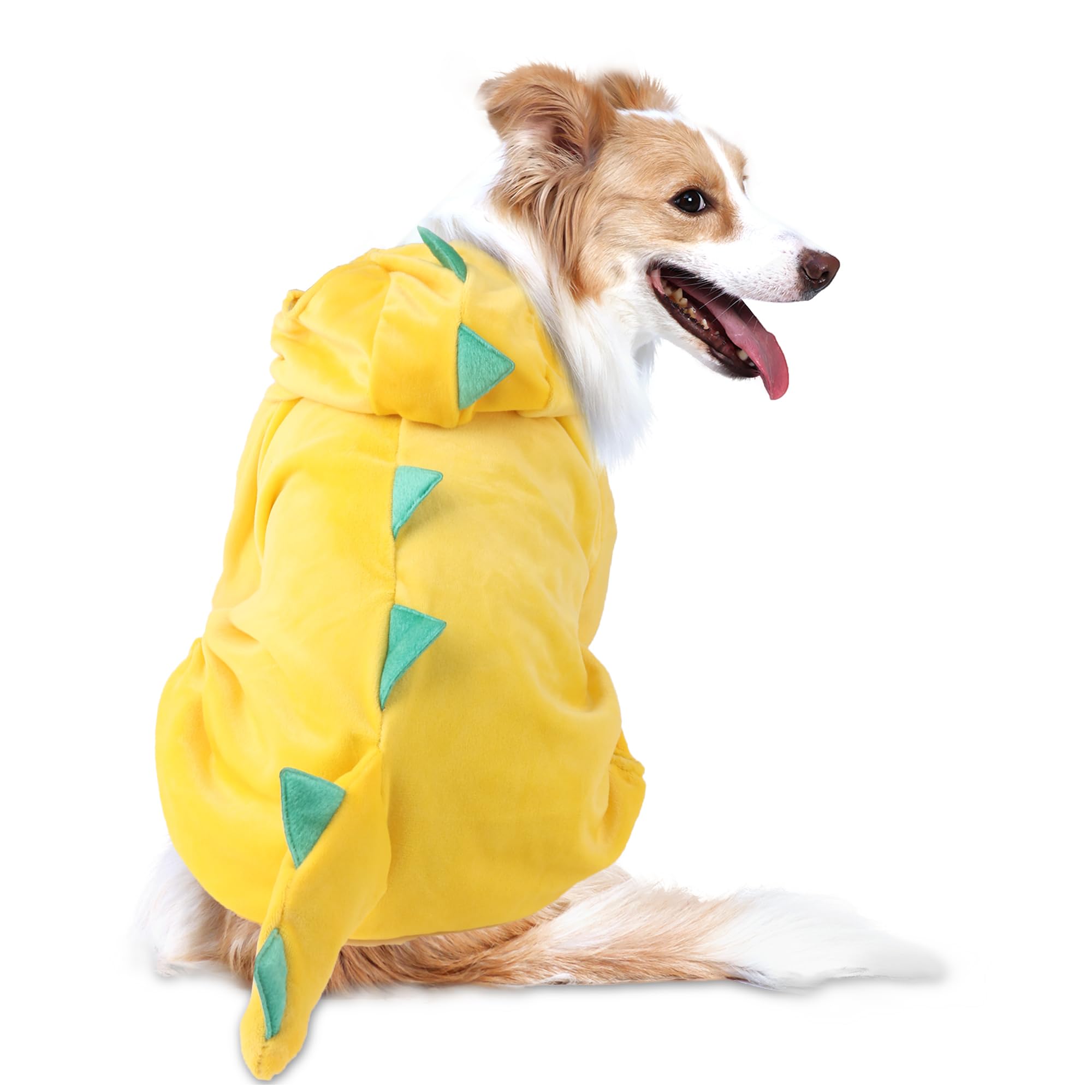 DELIFUR Dinosaur Dog Halloween Costume Pet Dino Hoodie for Large Dogs (4XL, Yellow)