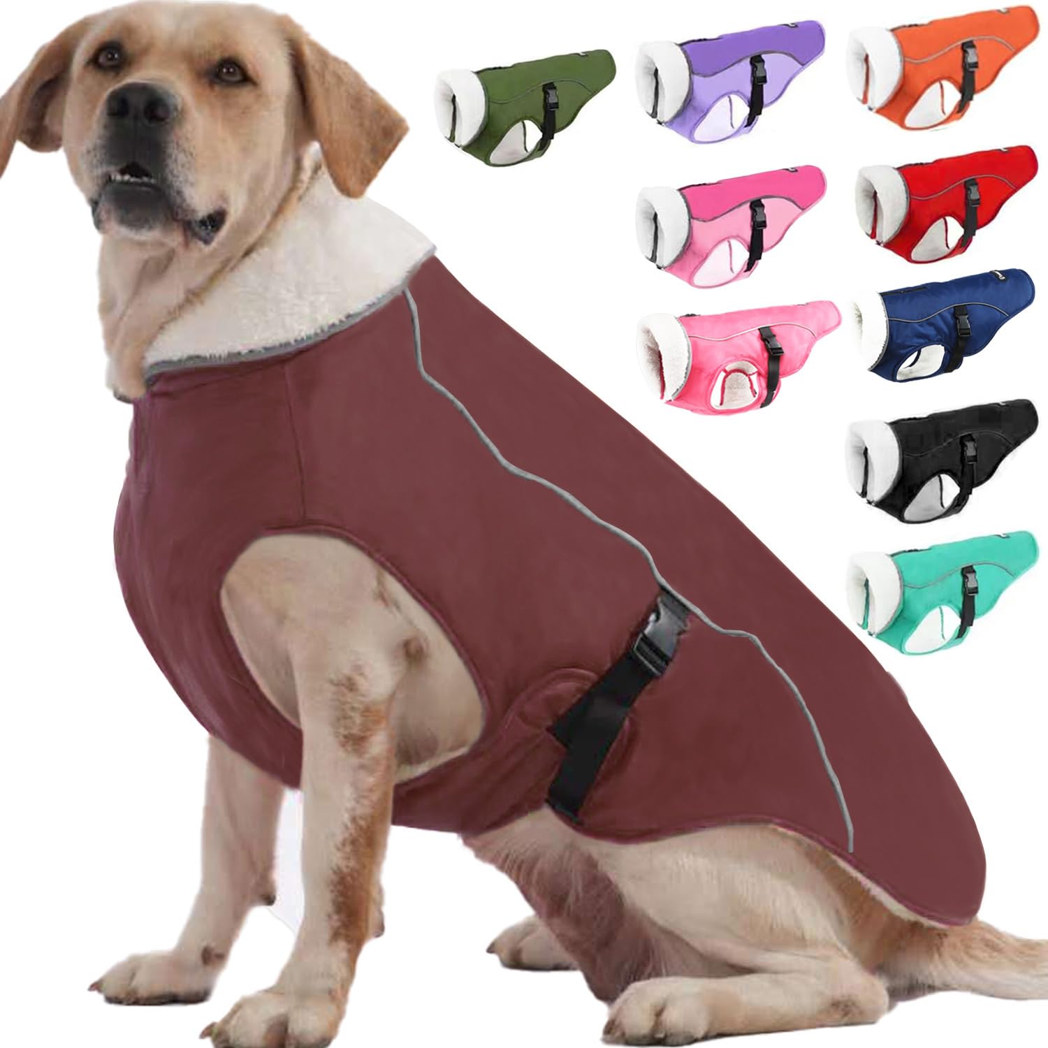 Emust Dog Jacket Winter, Cozy Windproof Dog Jacket For Cold Weather, Solid Color Dog Vests For Winter For Medium Dogs, Burgundy,