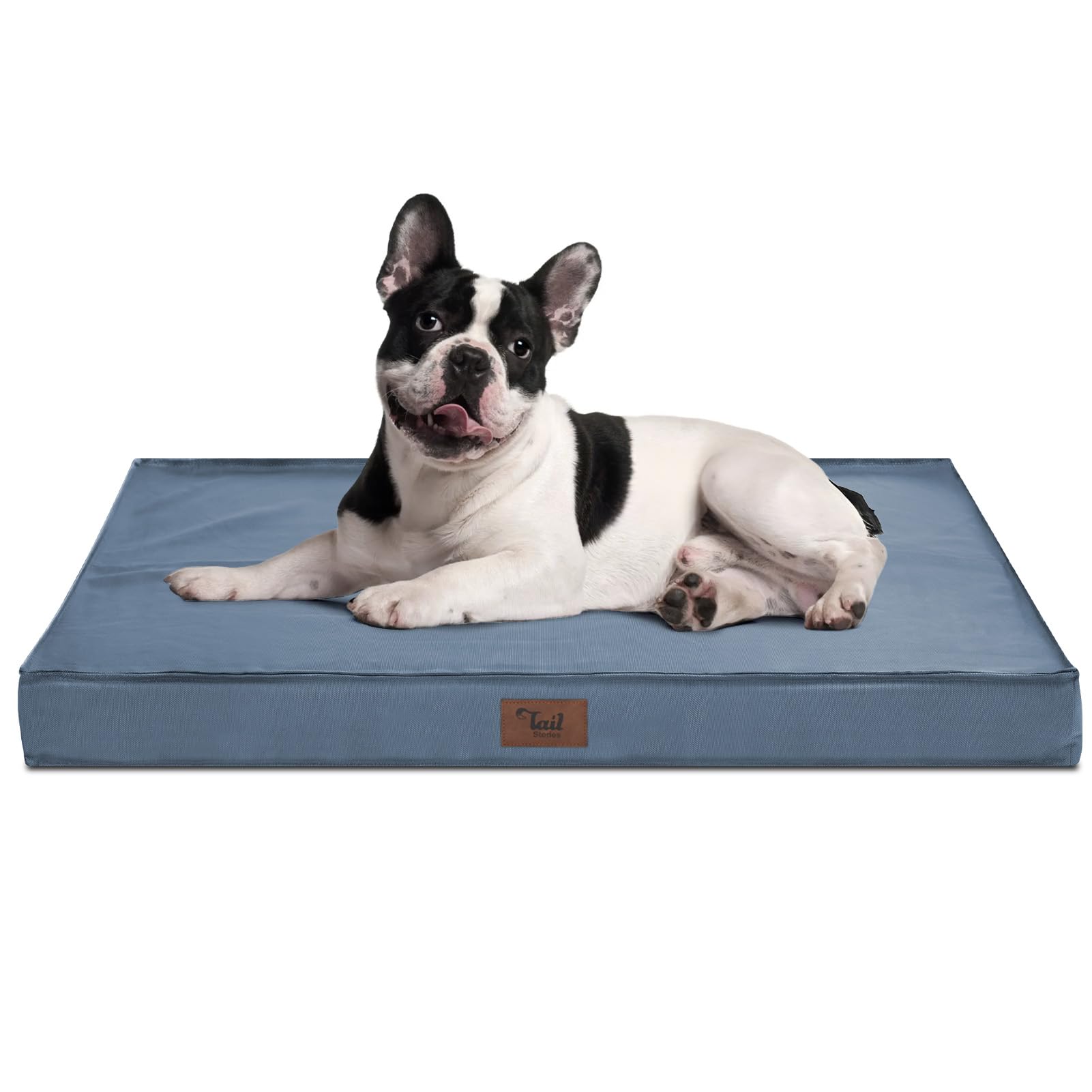 Tail Stories Medium Dog Bed For Medium/Small Dogs, Orthopedic Dog Beds With Removable Washable Waterproof Cover, Egg Crate Foam Pet Bed Mat, Blue