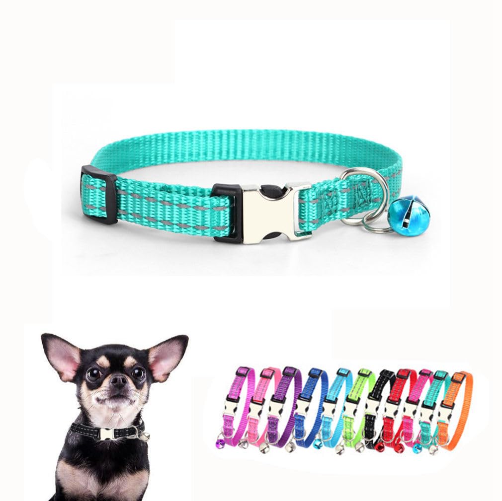 Xxs Dog Collars With Bell, Reflective Nylon Metal Buckle Xs Kitten Collars With Bells For Tiny Small Pet Puppy Male Dogs Boy Cat