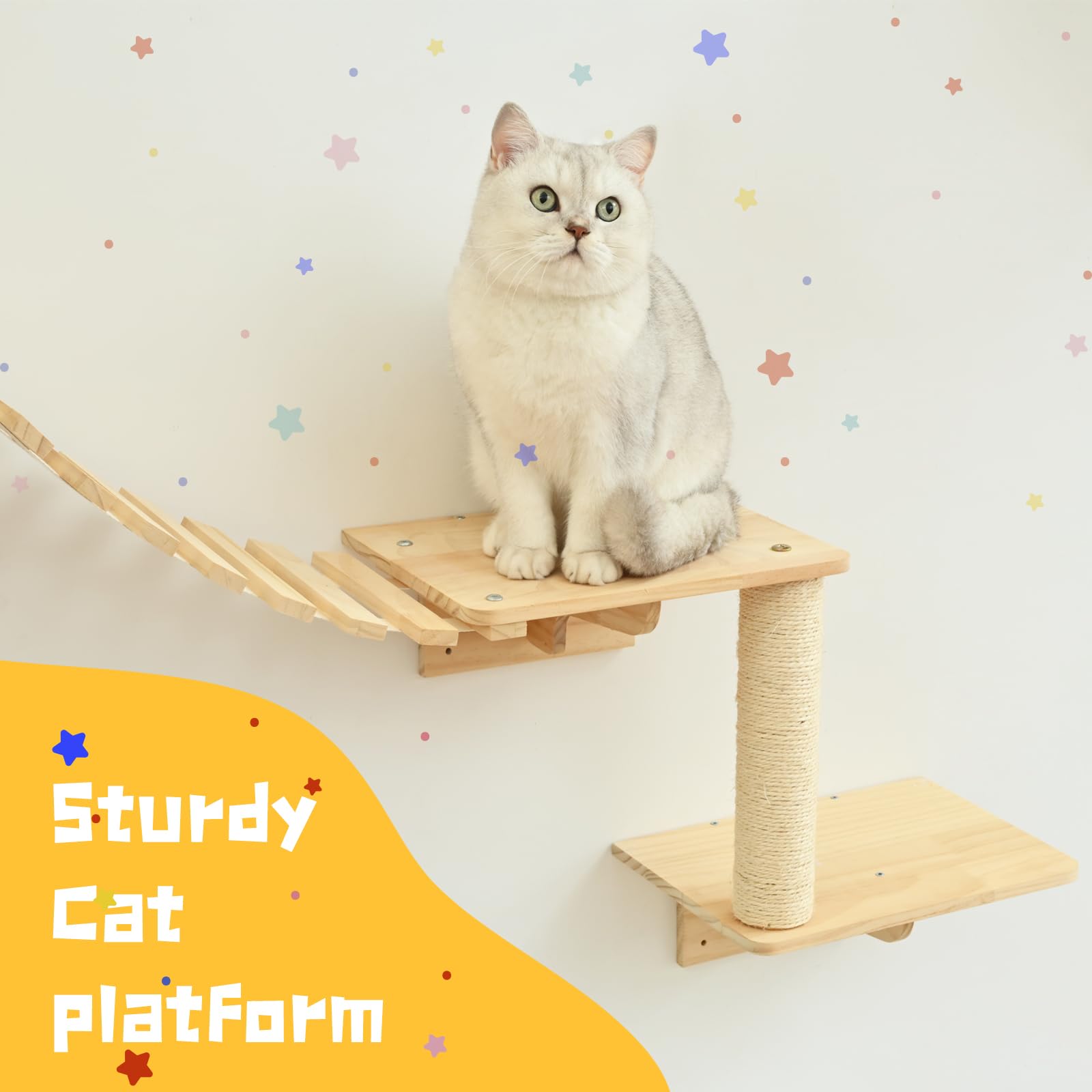 Cat Wall Shelves 9Pc, Wall Mounted Cat Climbing Shelves, Wooden Cat Furniture With 2 Condo Houses, 3 Perches, 2 Bridge Ladders A