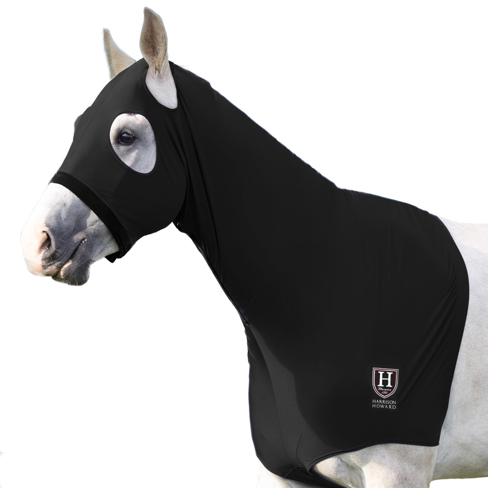 Harrison Howard Horse Stretch Hood Without Ears Snug Fitting Hood with Zip Closure Covers Face, Shoulders, Mane, Chest and Withe