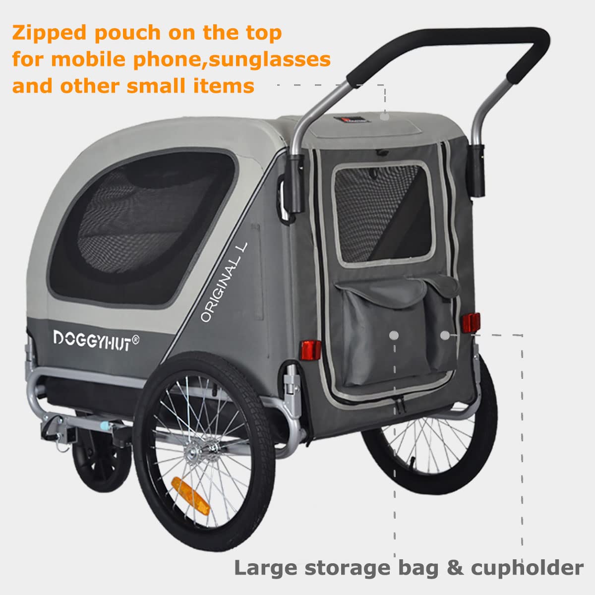 Doggyhut Original Large Pet Bike Trailer & Stroller 2-In-1,For Dogs Up To 78 Lbs,Parking Brakes,Easy Folding Cart Frame, Quick R