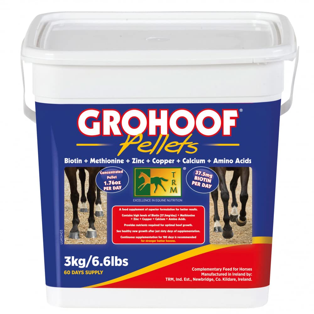 TRM Grohoof Horse Feed Supplement for Healthy Hooves | Biotin, Methionine, Copper, Zinc for Keratin Production - 6.6 lb (3 Kg) -