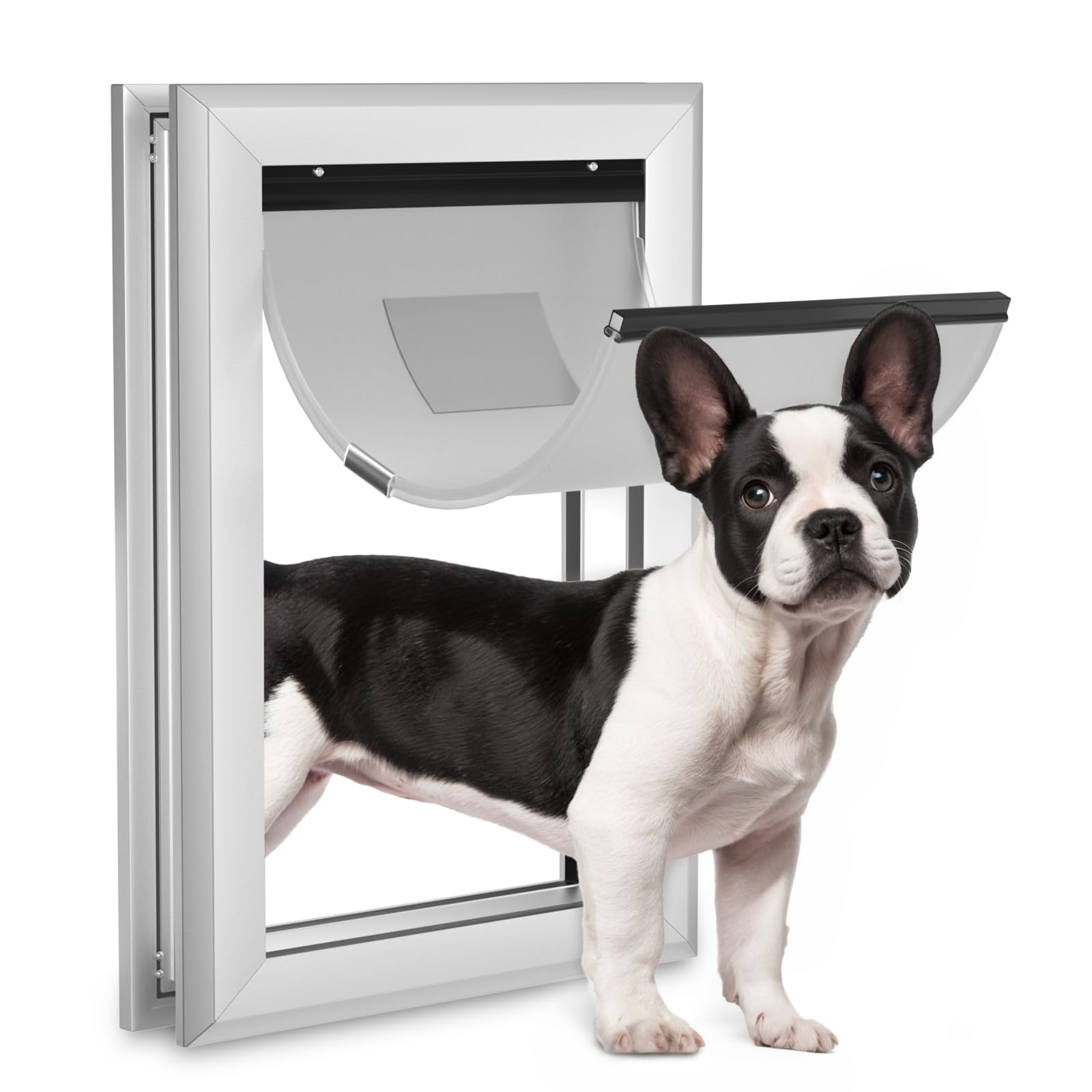 Ownpets Aluminum Dog Door, Pet Door With Magnetic Flap And Lockable Sliding Panel, Heavy Duty Doggy Door For Dogs Up To 40Lbs(Si