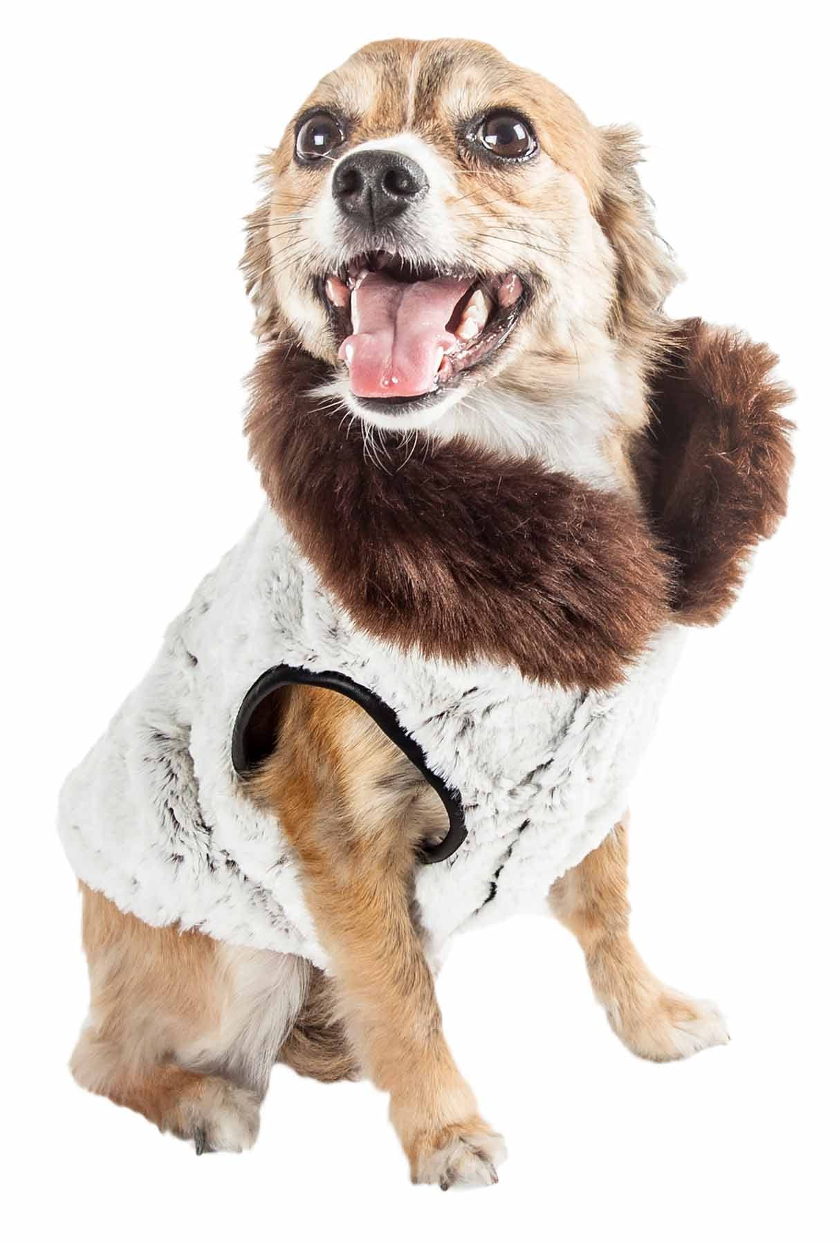 Pet Life ® Luxe 'Purrlage' Pelage Mink Fur Dog Coat - Dog Jacket with Hook-and-Loop Belly enclosures - Winter Dog Coats for Small Medium Large Dog Clothes