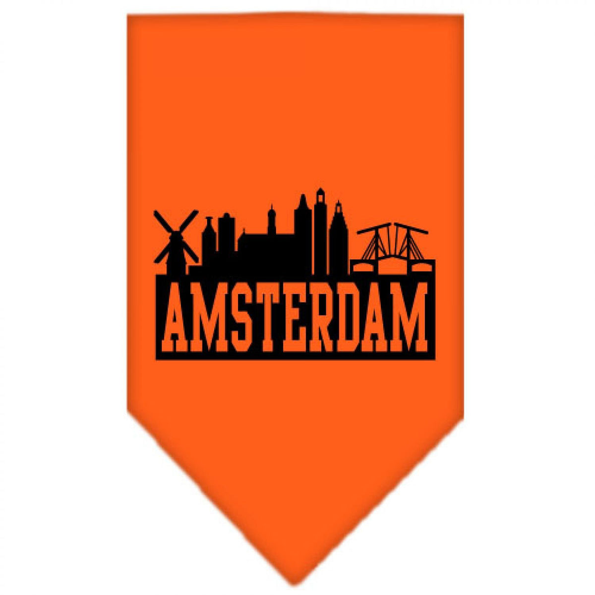 Pet and Dog Bandana Screen Printed, &quot;Amsterdam Skyline&quot; Orange Large