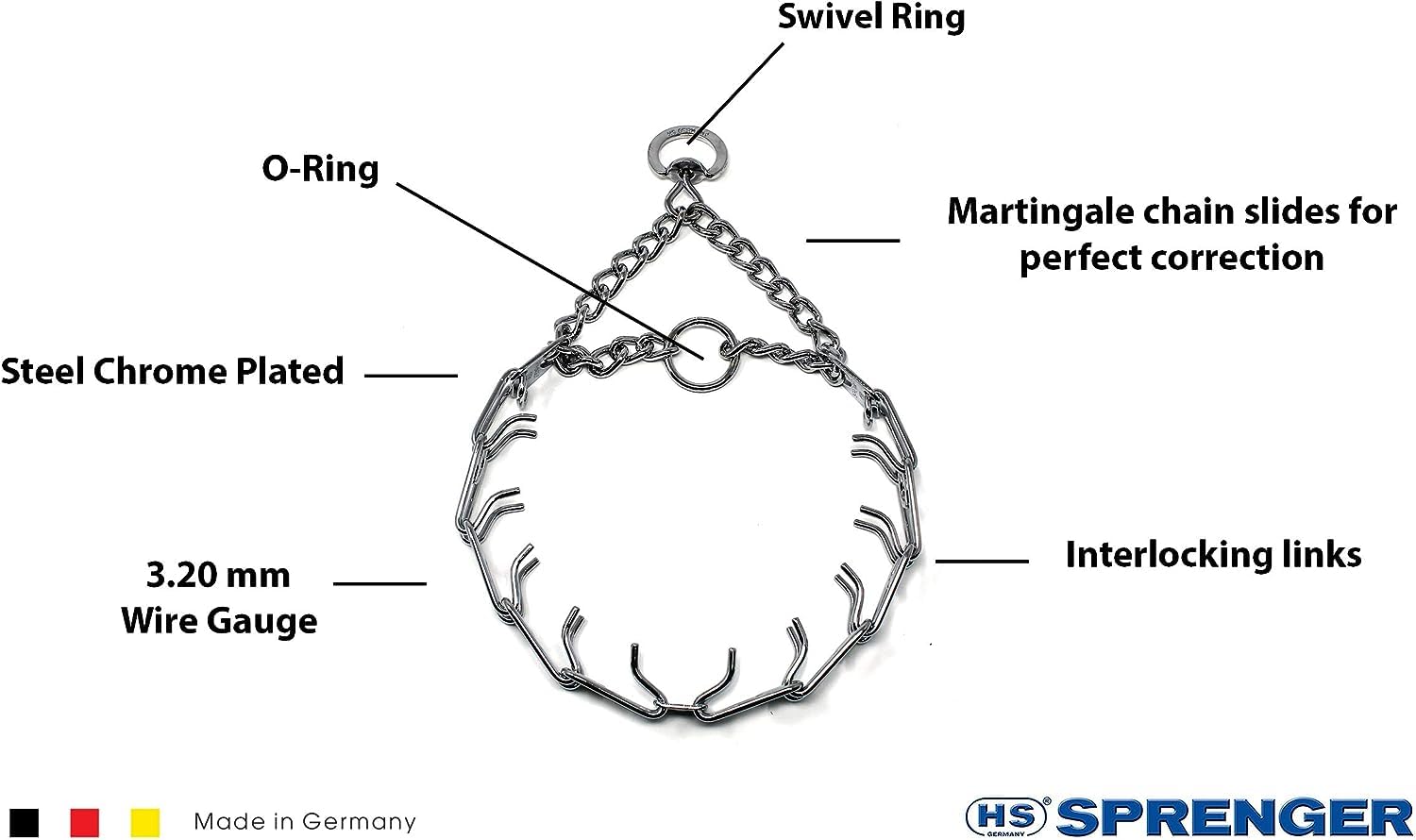 Herm Sprenger Prong Dog Training Collar Ultra-Plus Chrome Plated Steel Pet Pinch Collar No-Pull Collar For Dogs Anti Pull Training Collar Made In Germany 3.2Mm X 23In Medium