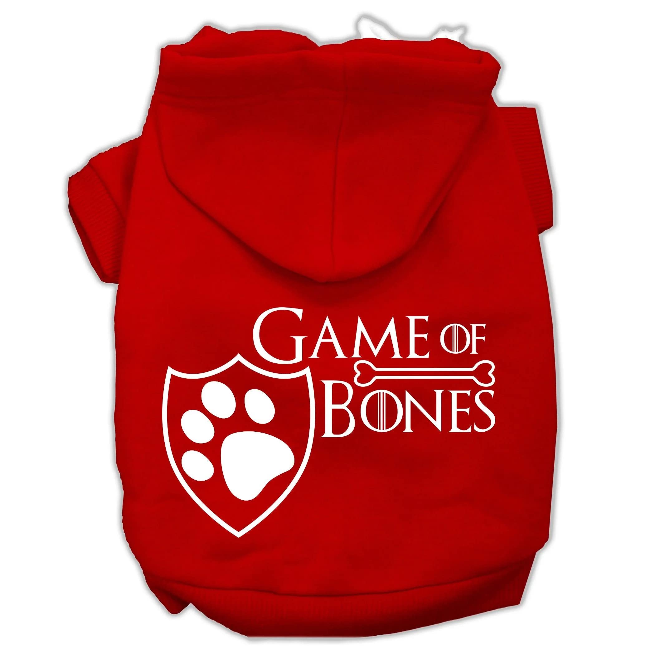 Pet Dog & Cat Hoodie Screen Printed, 'Game Of Bones' Red Lg (10-14 Lbs.)