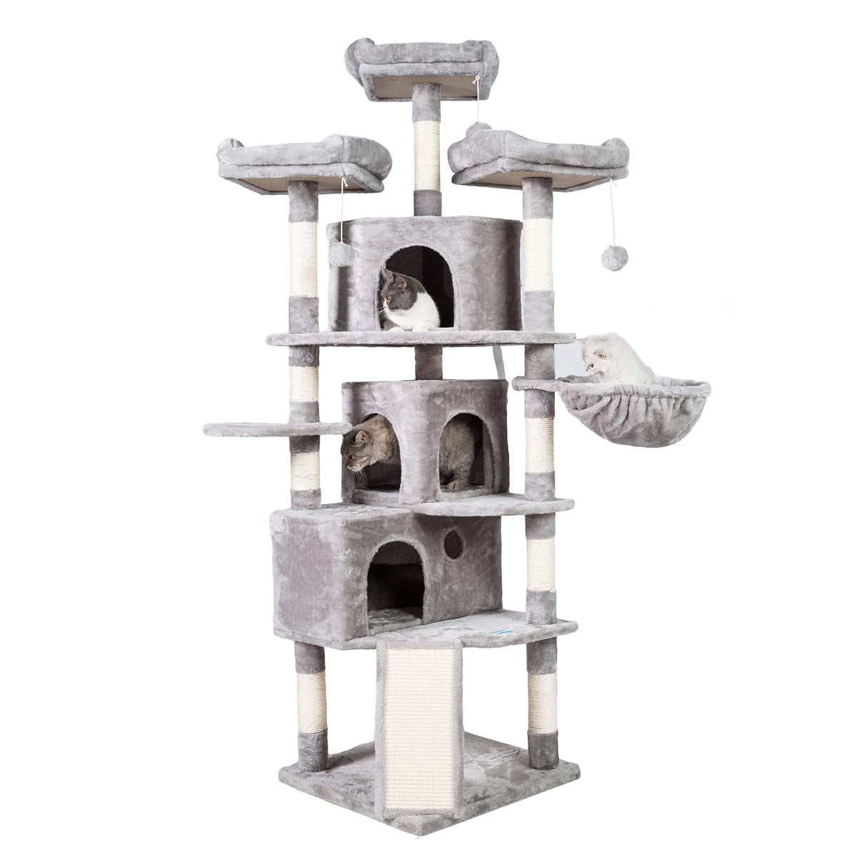 Hey-Brother Xl Size Cat Tree, 73.4 Inch Cat Tower With 3 Caves, 3 Cozy Perches, Scratching Posts, Board, Activity Center Stable 