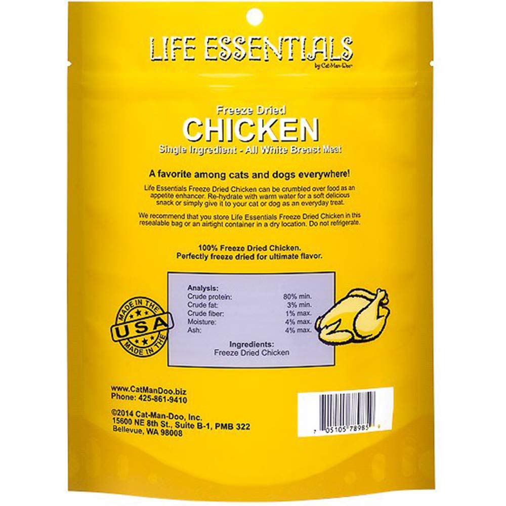 LIFE ESSENTIALS BY CAT-MAN-DOO All-Natural Freeze Dried Chicken Treats for Dogs & Cats, 5 oz. Bag, 4 Pack, Grain-Free, USA Made