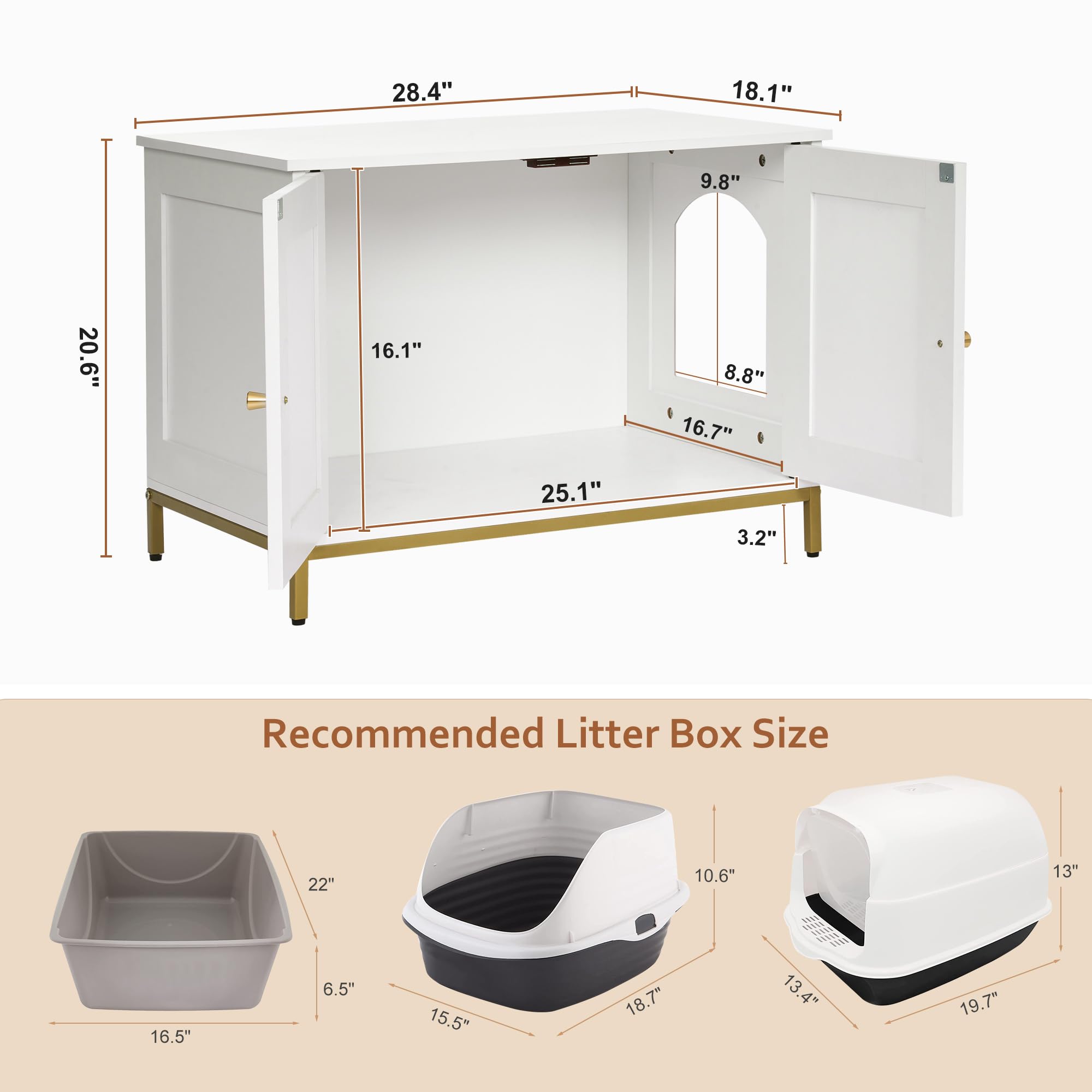 Homhedy Cat Litter Box Enclosure, Cat Washroom Furniture With Metal Frame, Pet House, Fit Most Of Litter Box, Modern Style, Whit