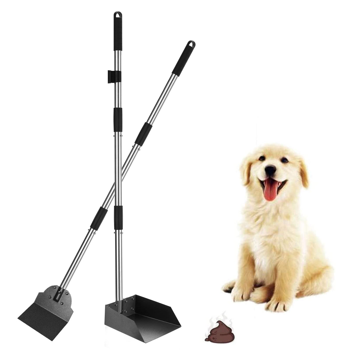 Scenereal Dog Pooper Scooper For Yard - Tray & Spade Set, Metal Poop Scooper For Large Medium Small Dogs, Pet Waste Removal Scoop With No Bending Detachable Handle For Outdoor Grass, Dirt Or Gravel