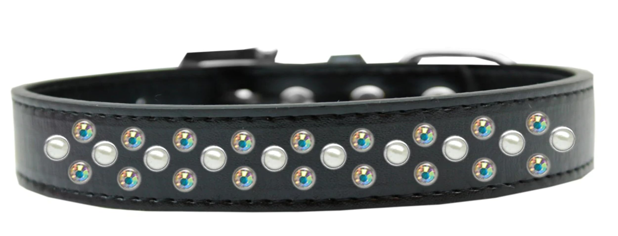 Dog, Puppy & Pet Fashion Collar, Pearl and Aurora Borealis Crystal Rimsets Sprinkles Red 12