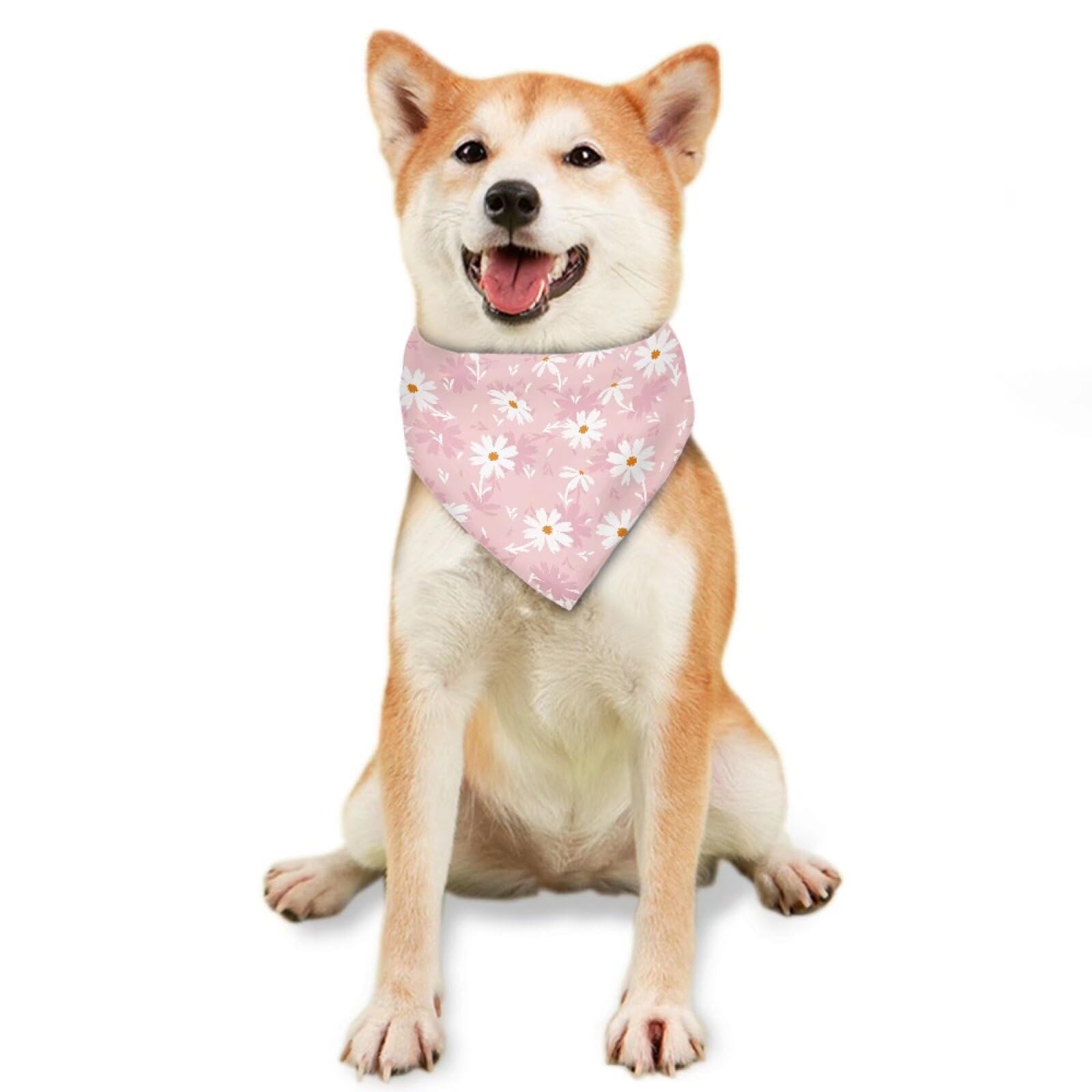 Jeiento Daisy Dog Bandanas Boys Girls Puppy Bandanas Scarf Washable Kerchief Bibs Bandana Accessories For Medium Large Dogs Pet,