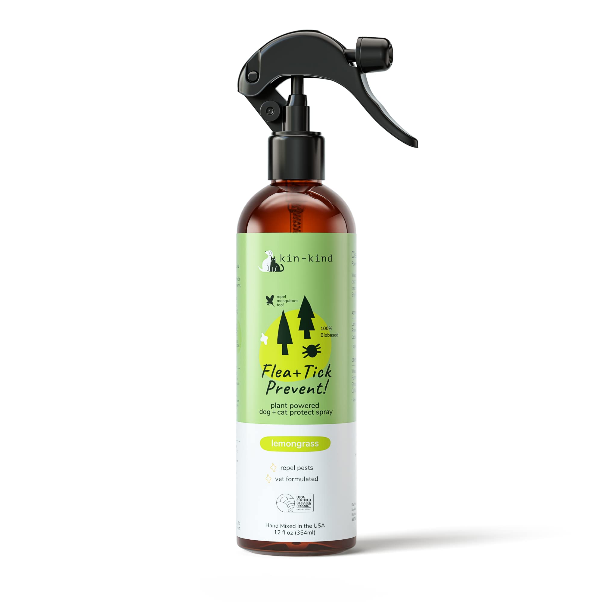 Kin+Kind Plant-Based Flea & Tick Spray For Dogs And Cats With Lemongrass - Essential For Flea & Tick Treatment - Flea Spray For 