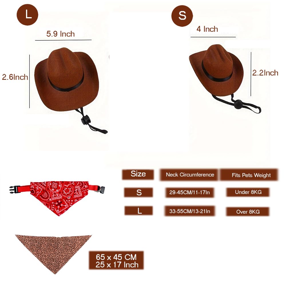 Dog Cowboy Costume Mini Brown Cowboy Hat Pet Bandana Halloween Costume For Cat Size L