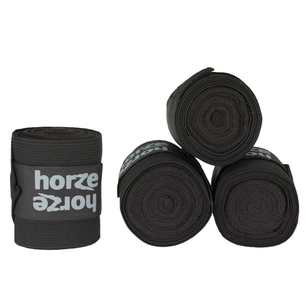 Horze Nest 10' Combination Polo Wraps (Set Of Four) | Fleece And Elastic Horse Bandages - Black - One Size