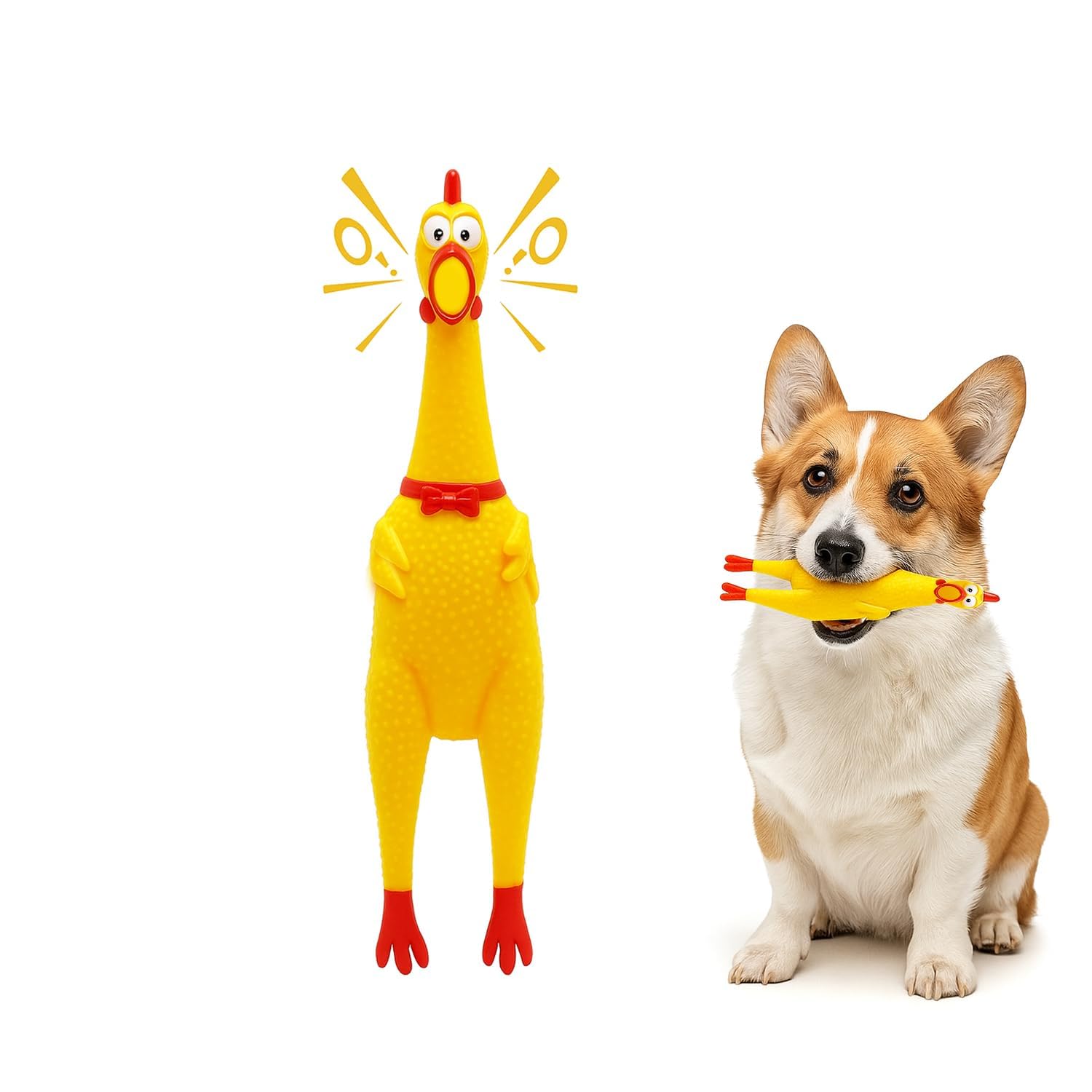 Bohobark Rubber Chicken Dog Toy | Funny Squeaky Sound Chew Toy For Dogs & Puppies | Durable NonToxic Interactive Training & Tee