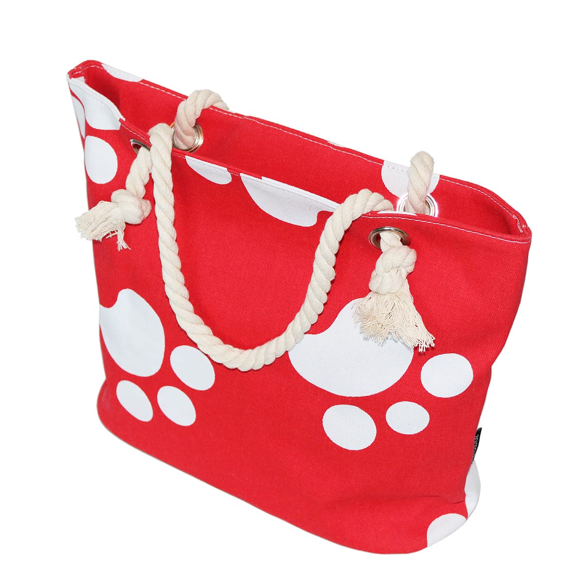 Premium Dog Cat Puppy Kitty Animal Paws Print Canvas Tote Shoulder Bag Handbag, Red