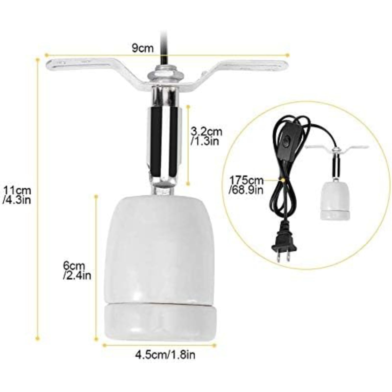 Chiciris 300W Lamp Socket, 360 Rotatable Heating Light Adjustable Bracket Kit With One-Button Switch, E26/E27 Ceramic Lamp Holde