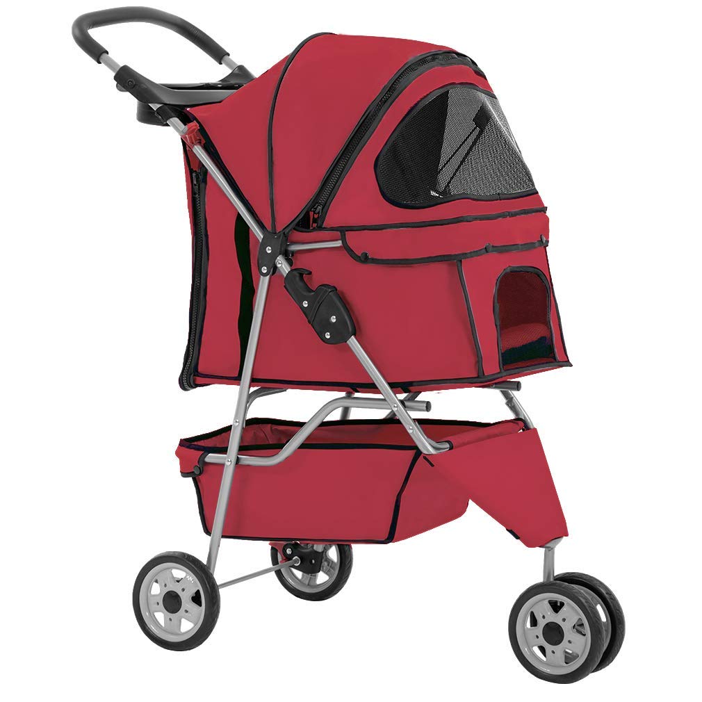 New Red Pet Stroller Cat Dog Cage 3 Wheels Stroller Travel Folding Carrier T13