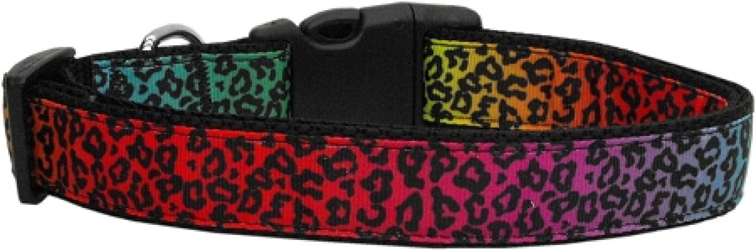 Mirage Pet Products Rainbow Leopard Nylon Ribbon Dog Collars, Medium