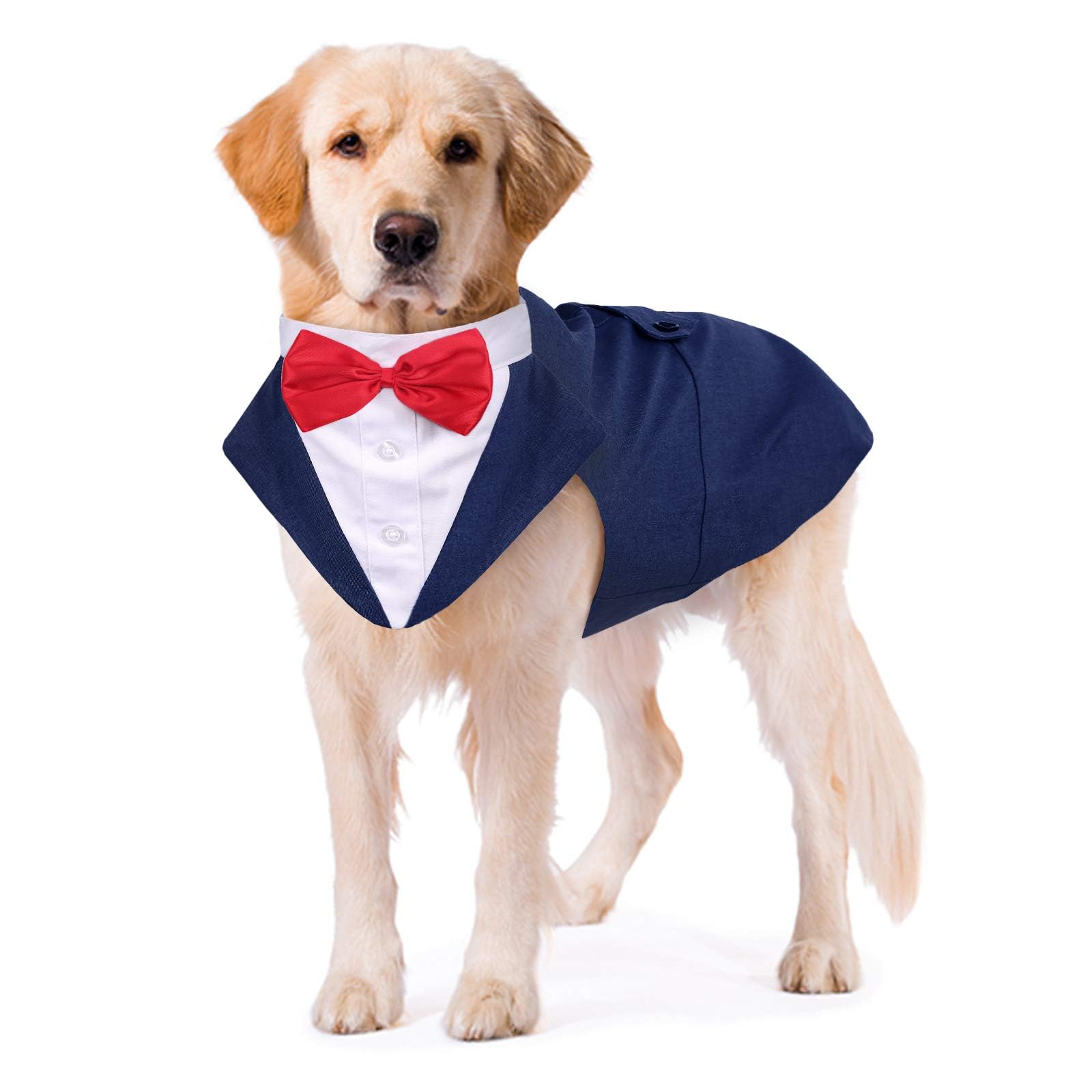 Kuoser Dog Tuxedo Dog Suit And Bandana Set, Dogs Tuxedo Wedding Party Suit, Dog Prince Wedding Bow Tie Shirt Formal Dog Wedding Attire For Large And Medium Dogs Golden Retriever Samo Bulldogs