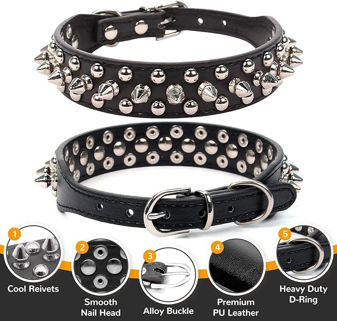 Hot Pink Spiked Dog Collar For Medium Dogs Chew Proof Spike Collar For Small Dogs Cats Pu Leather Rivet Studded Dog Collar Adjus