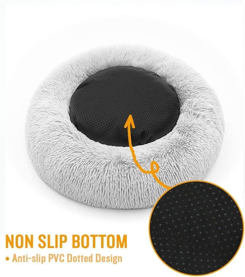 Cat Beds For Indoor Cats - Cat Bed Washable 20/24 Inches, Dog Beds For Small Medium Dogs, Anti Anxiety Round Fluffy Plush Faux Fur Cat Bed, Thick Bottom (Light Grey, Medium)