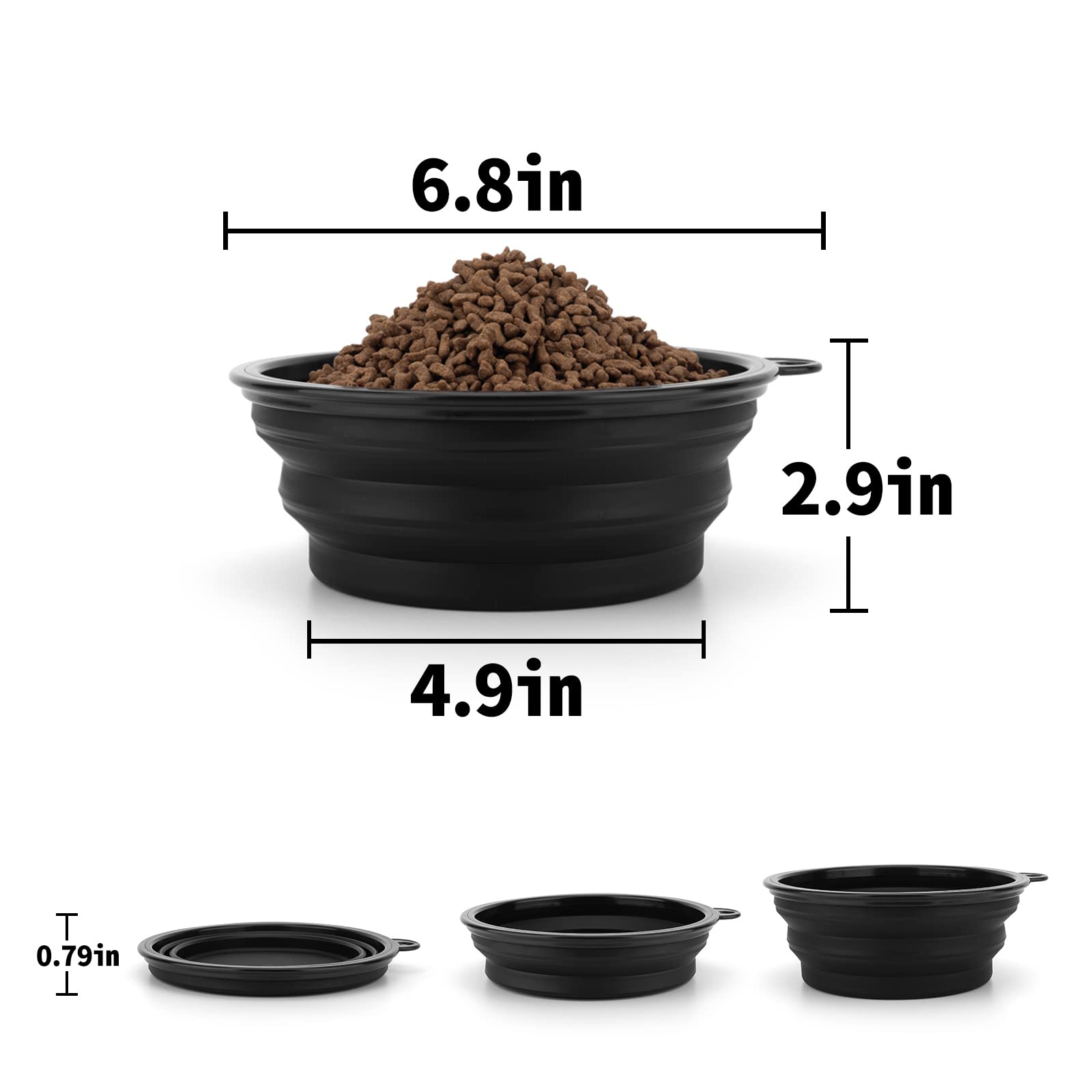 Slson Dog Bowls Pet Collapsible Bowl With Cover Lids,2 Pack Dog Travel Bowls Portable Foldable Cat Water Dish Bowl For Pets Walking Parking Camping (Black And Black, Large)