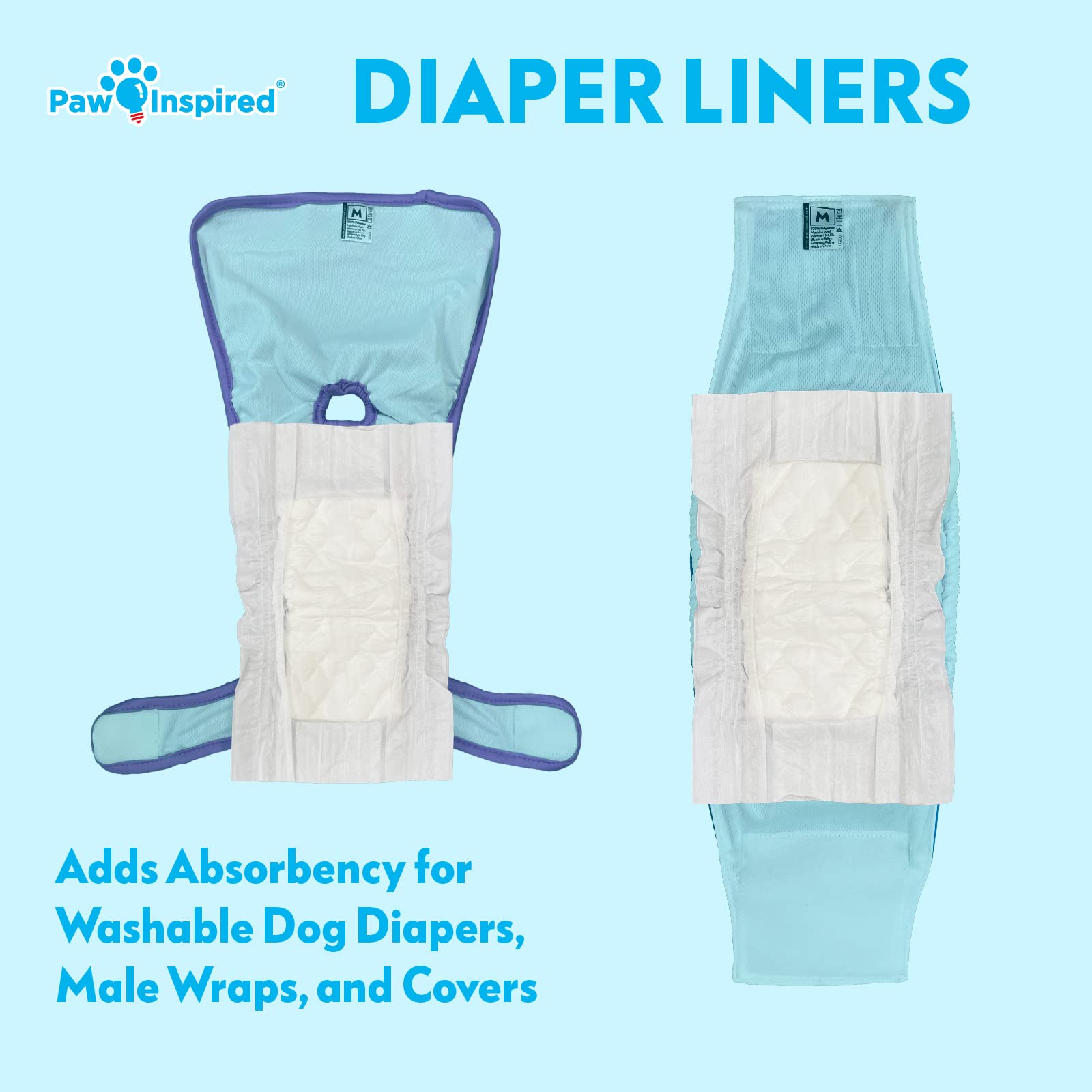 Paw Inspired Dog Diaper Liners | Inserts for Washable Covers, Female Dog Diapers, and Male Dog Belly Bands | Leakproof, Super Ab