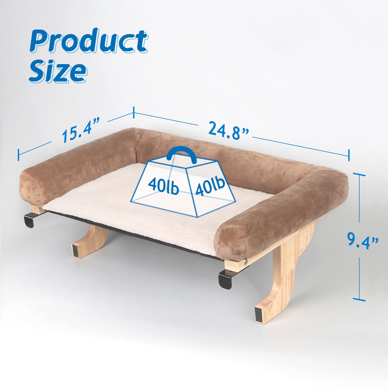 Zakkart Cat Perch For Window Sill With Bolster - Orthopedic Hammock Design With Premium Hardwood & Robust Metal Frame - Cat Window Seat For Large Cats And Kittens - Natural Color Wood With Brown Bed