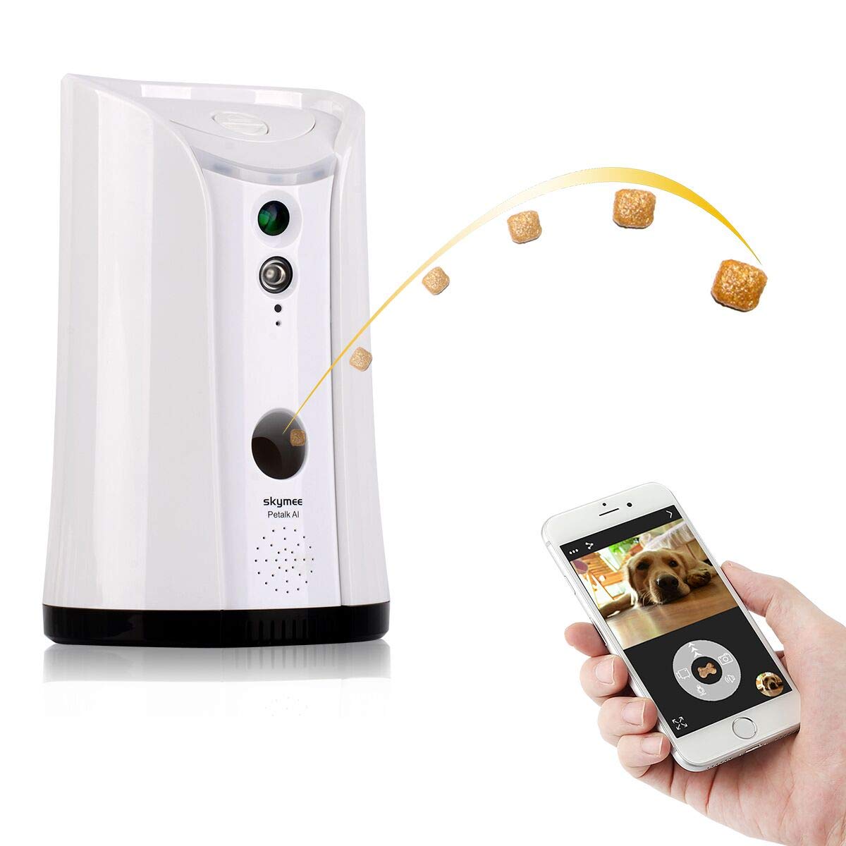 Skymee Sm-02 Dog Camera Treat Dispenser, Remote Pet Camera With Two-Way Audio And Night Vision Remote Via App, Compatible With A