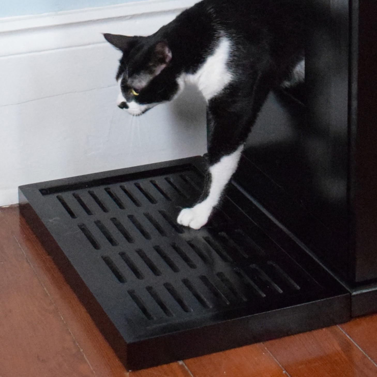 The Refined Feline Litter Catch For The Refined Litter Box Enclosure Cabinet, Solid Wood With Slots To Catch Stray Litter As Cats Exit The Litter Box, Trap Door For Easy Emptying, Black Espresso