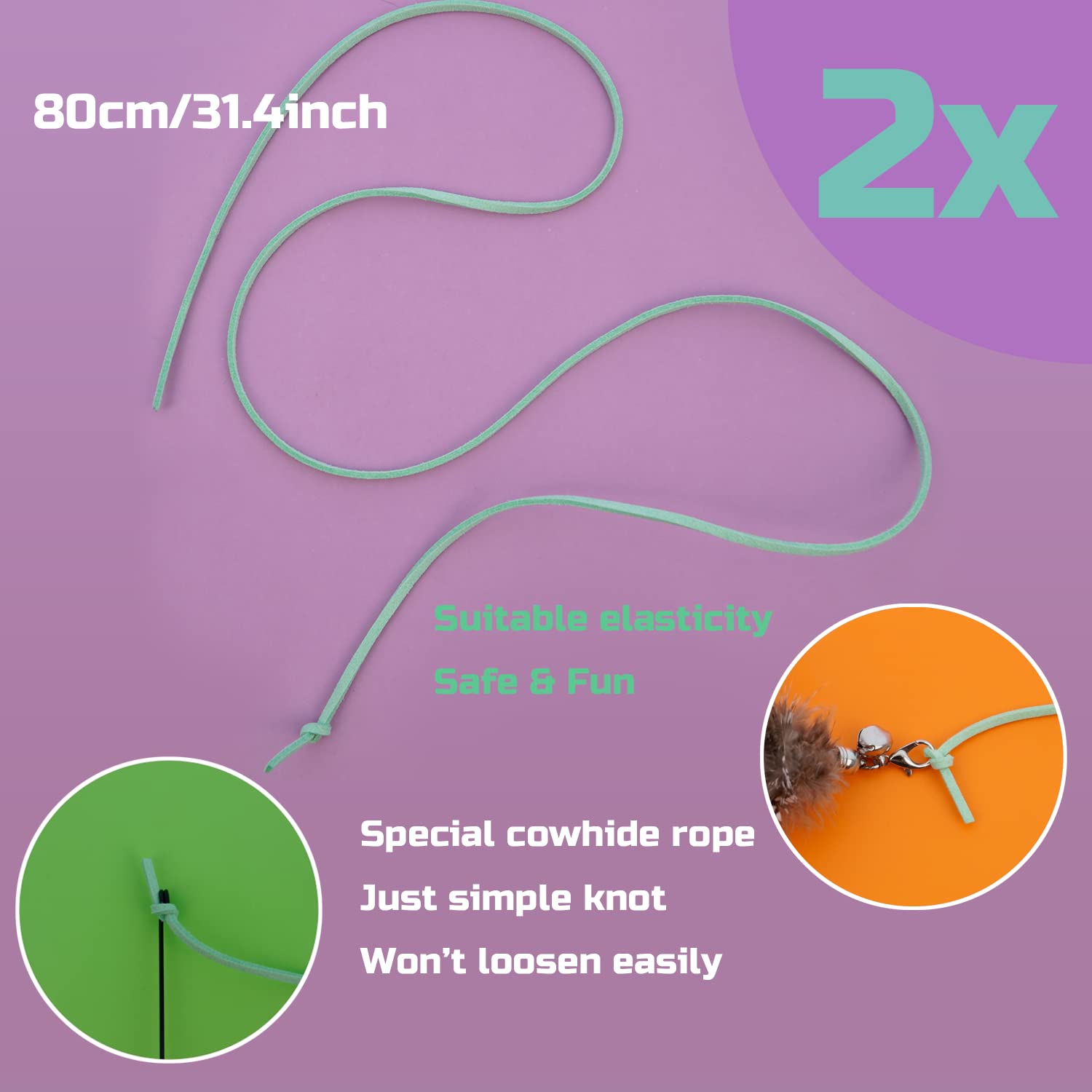 FUPUSUN Cat Feather Toys, Interactive Cat Toys Kitten Toys, 2PCS Elasticity Cat Wand Toy and 7PCS Feathers Refills, Cat Toys for