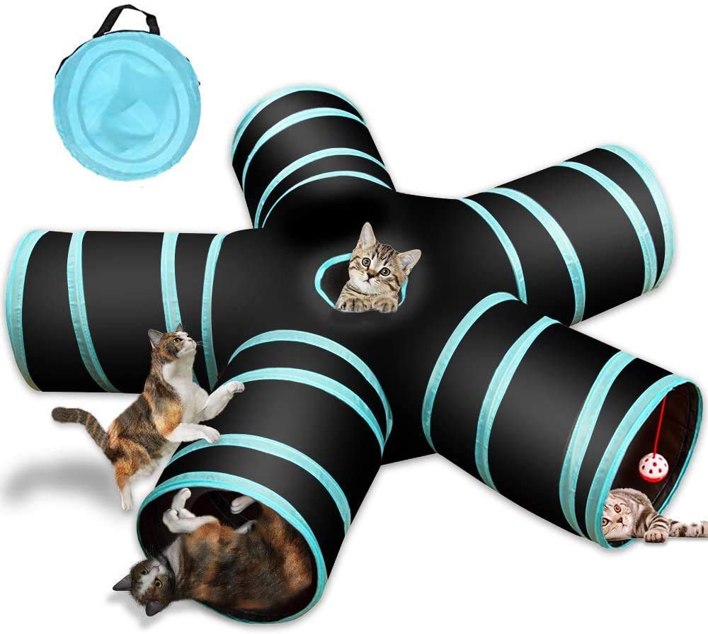 Fhodigogo 5Way Cat Tunnel Toy, Collapsible Pet Play Tunnel Tube With Ball & Peep Hole, Foldable Crinkle Playhouse For Cats, Kit