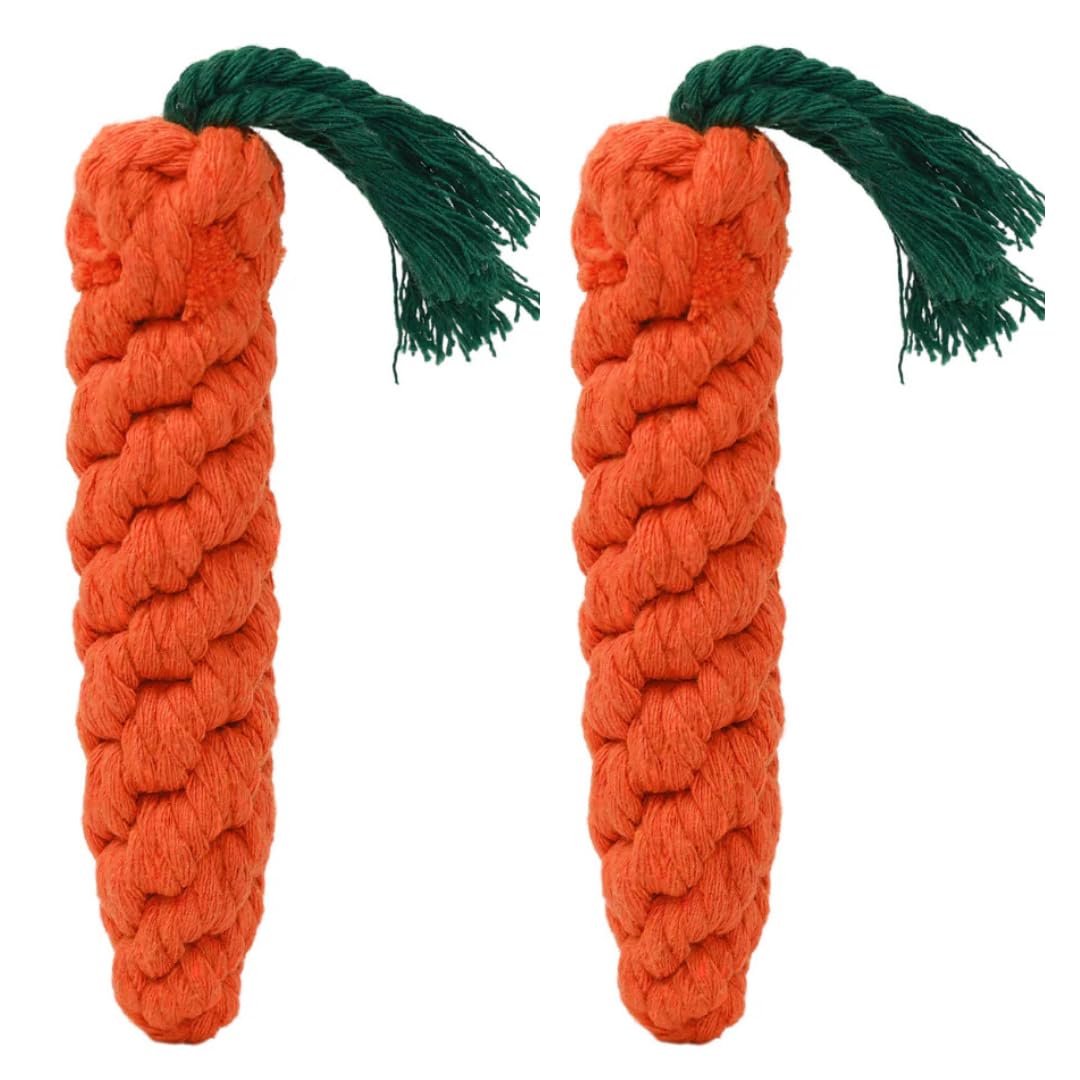 Chowabunga Carrot Dog Toy 5.5 Inch Handmade Eco Cotton Rope Dog Toy Carrot Chew Toy for Dogs - Made with Natural, Non-Toxic Dyes